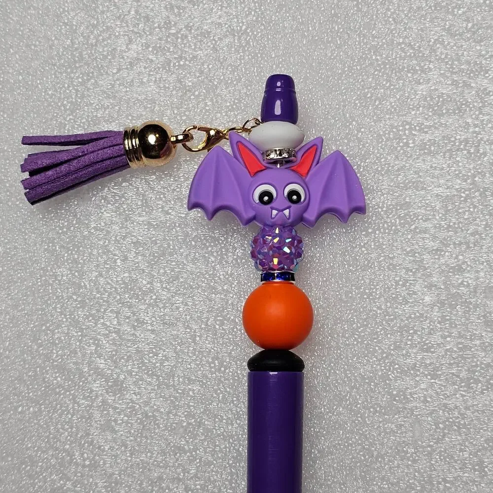 8 Halloween Beaded Ink Pens With Tassel Charm Silicone Beads Refills Included